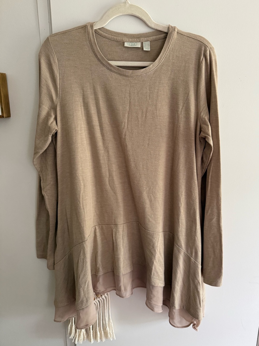 LOGO Cream Long Sleeve Chiffon Hem Tunic